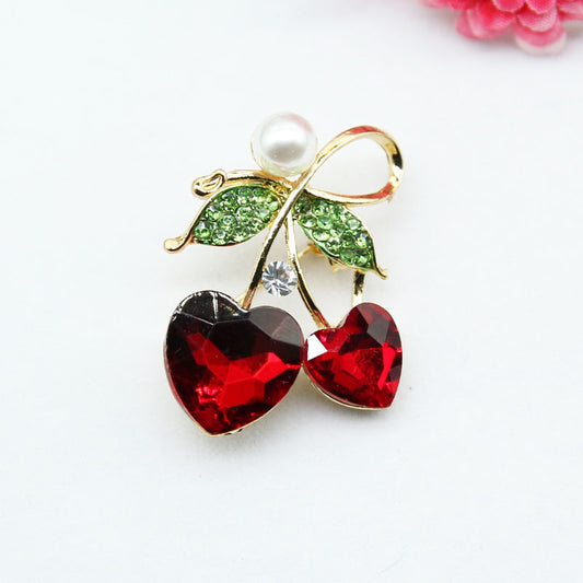 Broche Corazón de Durazno en Vidrio Rojo - Joya del Amor