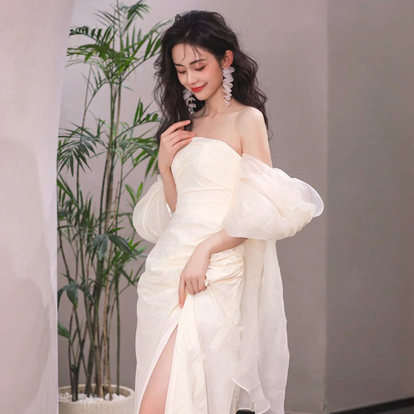 Vestido de Novia Largo Escote Tubo Elegante y Minimalista