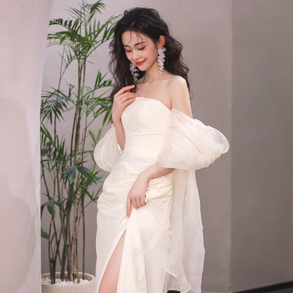 Vestido de Novia Largo Escote Tubo Elegante y Minimalista