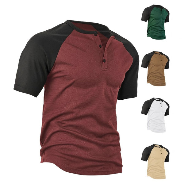 Camisa Suelta Deportiva de Manga Corta con Bloques de Color