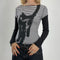 Blusa Casual de Punto con Estampado de Gatos y Rayas
