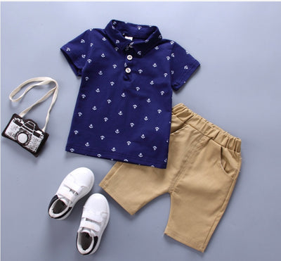Conjunto Infantil Niño Estilo Coreano con Estampado de Ancla - Manga Corta Primavera Verano - Image 9