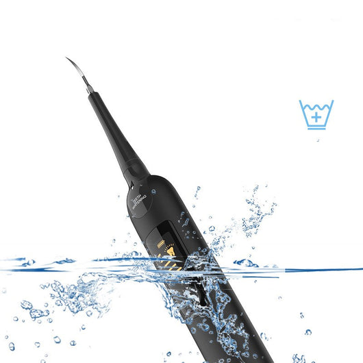 Black electric dental scaler kit with LED screen, dental pick, mirror, polishing head, and USB cable for home use. - Image 14