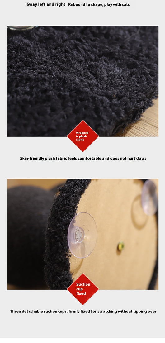 Black cat scratching toy with a sisal-wrapped ball, red devil horns, and black bat wings on a spring base. - Image 7