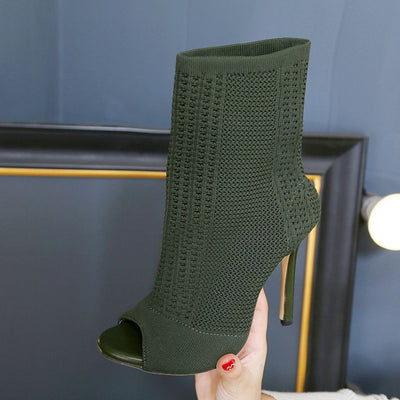Tacones Stiletto de Punta Abierta en Punto Elástico - Image 2