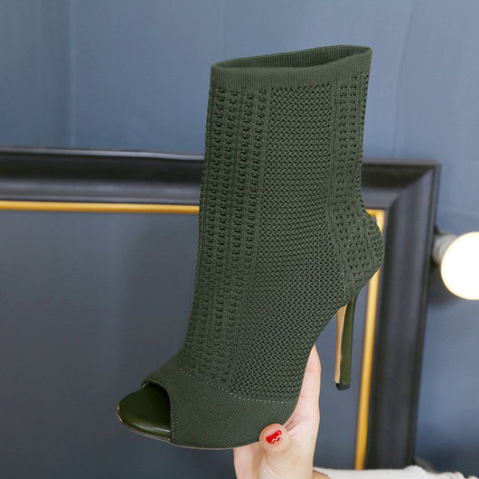 Tacones Stiletto de Punta Abierta en Punto Elástico - Image 2