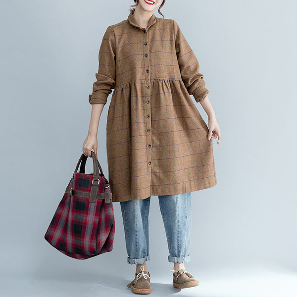Vestido Largo Escocés de Lana para Mujer - Estilo Universitario Otoño Invierno