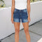 Shorts Denim Talle Alto Ajustado con Flecos - Versátil para Mujer