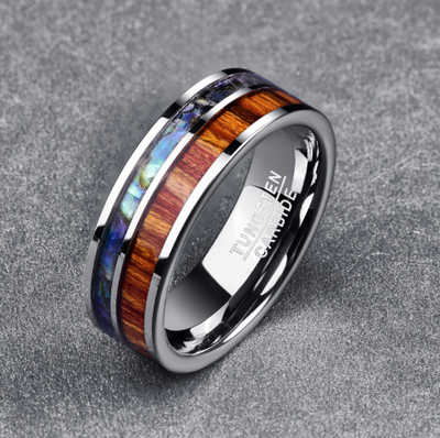 Anillo de Tungsteno Carburo 8MM con Incrustación de Madera Natural para Hombre - Image 2
