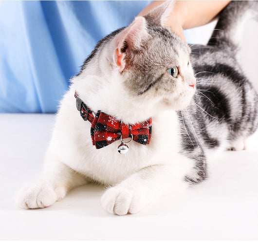 Collar Navideño de Cierre Rápido con Pajarita Cuadros para Perros y Gatos Pequeños