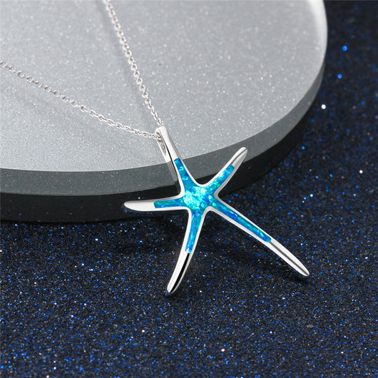 Collar Clavícula con Dije Estrella de Mar Azul y Ópalo - Image 3