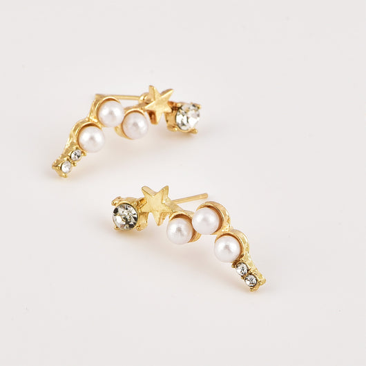 Arete Estrella de Cinco Puntas con Perlas - Image 3