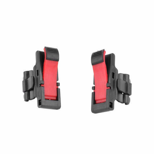 Pair of black and red auxiliary game controller buttons for smartphones and tablets, featuring a clip-on design.