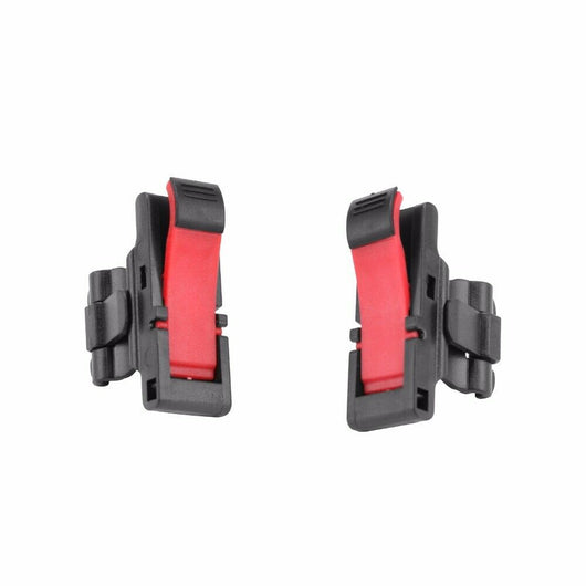 Pair of black and red auxiliary game controller buttons for smartphones and tablets, featuring a clip-on design.