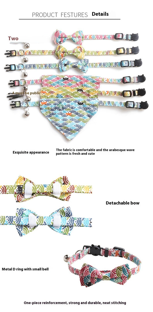 Collar para Gato Estilo Japonés con Patrón de Hierba y Moño Desmontable - Image 21