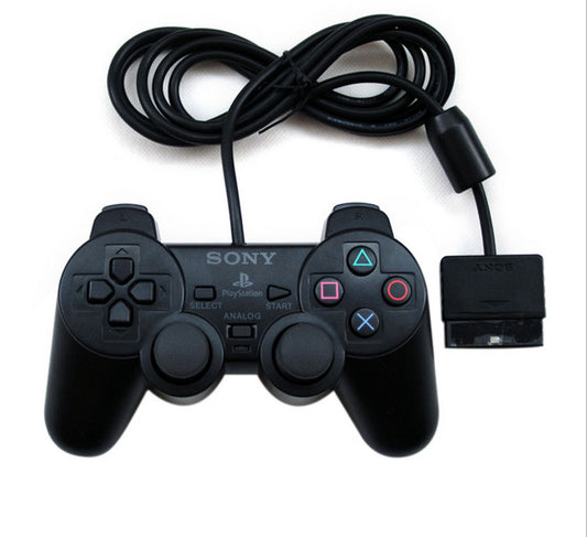 Black wired game controller for PS2 with dual analog sticks, D-pad, and colored action buttons. - Image 2
