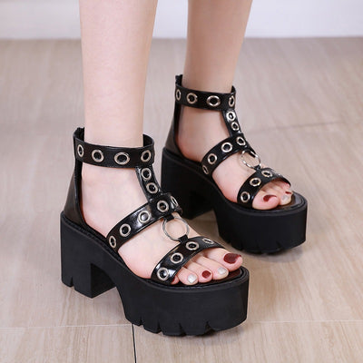 Sandalias de Tacón Grueso con Anillo Metálico Hueco - Image 10