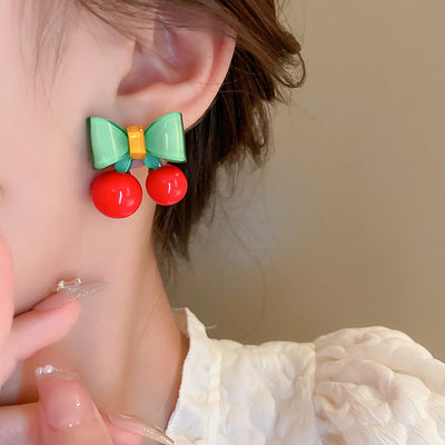 Aretes de Plata con Moño y Cerezas en Contraste de Colores - Image 11
