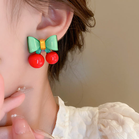 Aretes de Plata con Moño y Cerezas en Contraste de Colores - Image 11