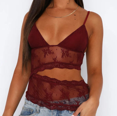 Bralette Espalda Descubierta con Encaje - Top Tirante Fino Cuello V Colores Pastel - Image 15