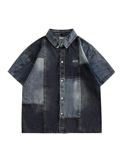 Camisa Denim Retro Estilo Japonés con Costuras Lavadas para Hombre - Image 8