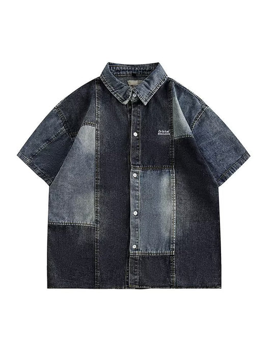 Camisa Denim Retro Estilo Japonés con Costuras Lavadas para Hombre - Image 8