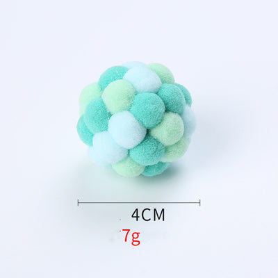 Red and green plush pom-pom ball cat toy, 4cm in diameter, for playful cats. - Image 9
