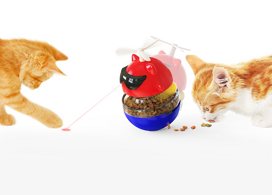 Yellow cat toy shaped like a cat's head with sunglasses and a propeller, featuring a tumbler base with a laser. - Image 8