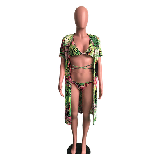 Bikini de Tres Piezas Estampado con Capa - Image 3