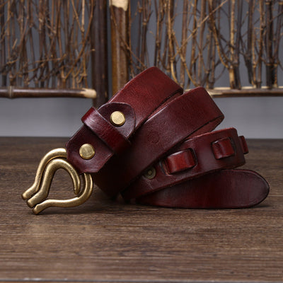Cinturón de Cuero Genuino Curtido Vegetal Estilo Retro para Hombre - Image 8