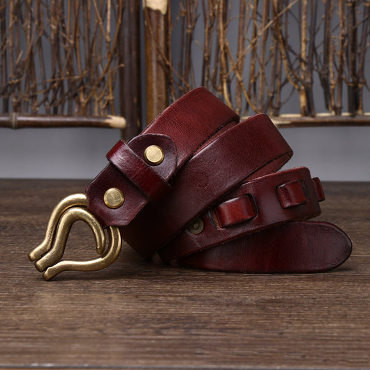 Cinturón de Cuero Genuino Curtido Vegetal Estilo Retro para Hombre - Image 8