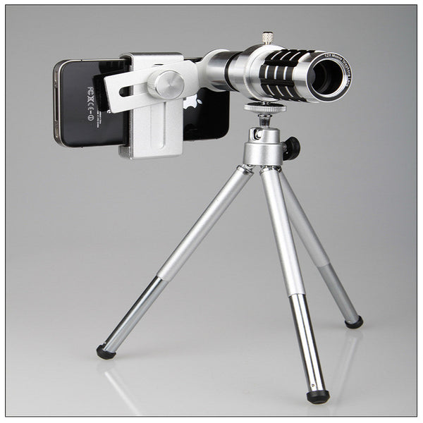 Lente Telefoto 12X para Móvil con Trípode Portátil Universal