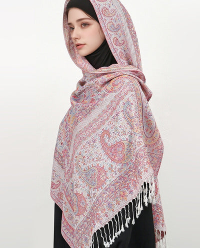 Chal de Lujo Ligero con Jacquard y Borlas de Cachemira - Image 28