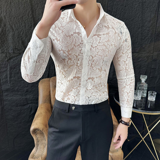 Camisa Hueca de Manga Larga para Hombre - Poliéster Primavera Verano - Image 2