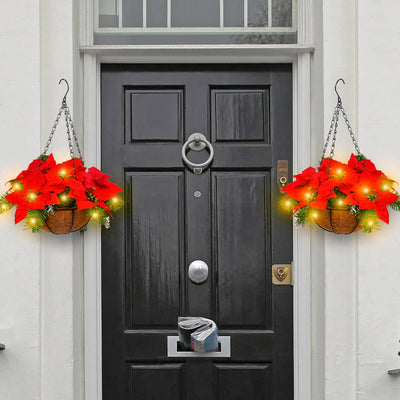 Canasta Colgante Navideña con Flores Artificiales Rojas - Decoración para Puerta - Image 2