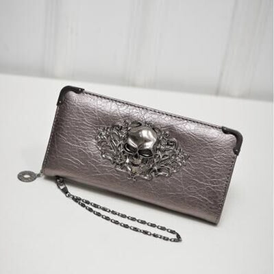 Billetera Larga para Mujer con Diseño Calavera y Flores - Cartera de Cuero PU con Cierre de Cremallera - Image 5