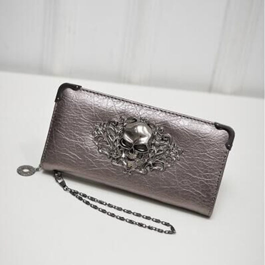 Billetera Larga para Mujer con Diseño Calavera y Flores - Cartera de Cuero PU con Cierre de Cremallera - Image 5