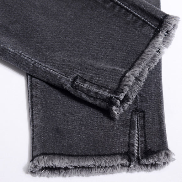 Pantalones Vaqueros Talle Alto con Borde Deshilachado y Abertura Frontal