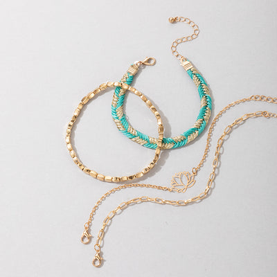 Juego de 4 Pulseras Bohemias con Cadena de Aleación y Loto - Image 6