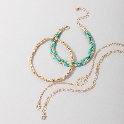Juego de 4 Pulseras Bohemias con Cadena de Aleación y Loto - Image 6