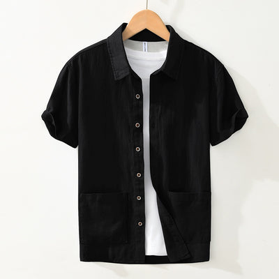 Camisa Ligera de Algodón, Lino y Ramio con Solapa - Manga Corta - Image 4