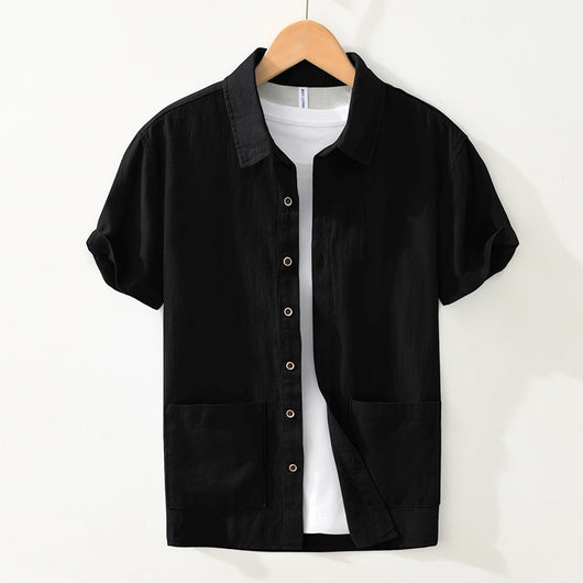 Camisa Ligera de Algodón, Lino y Ramio con Solapa - Manga Corta - Image 4