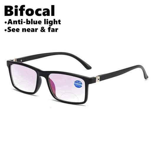 Black rectangular anti-blue light reading glasses with a subtle purple tint on the lenses, shown on a white background. - Image 8