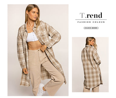 Abrigo Camisero Cuadros para Mujer - Largo Medio - Image 14