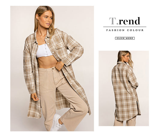 Abrigo Camisero Cuadros para Mujer - Largo Medio - Image 14