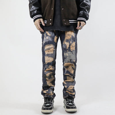 Jeans Rectos Vintage Desgastados con Roturas Personalizables para Hombre - Image 10