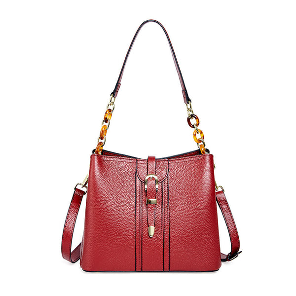 Bolso Bucket de Cuero Genuino Gran Capacidad