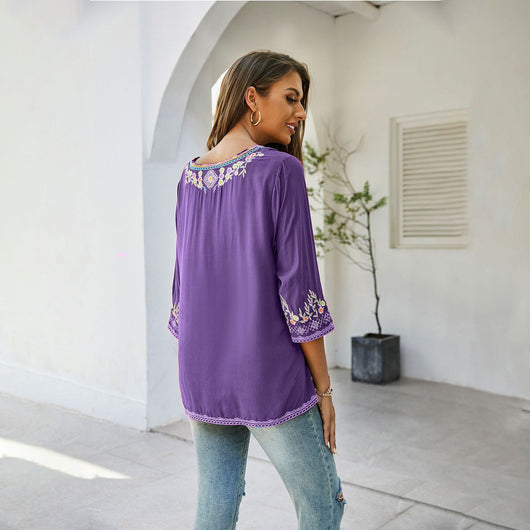 Blusa Bordada para Mujer con Corte Versátil Ajustado y Suelto - Image 3