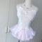 Traje de Baño Enterizo con Encaje Transparente y Falda Suspender Artesanal