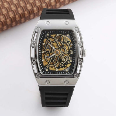 Reloj Automático Hombre con Esfera Transparente Barril - Correa de Cuero - Image 4